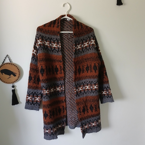 Aztec Style Acrylic Open Cardigan With Pockets - Picture 1 of 14